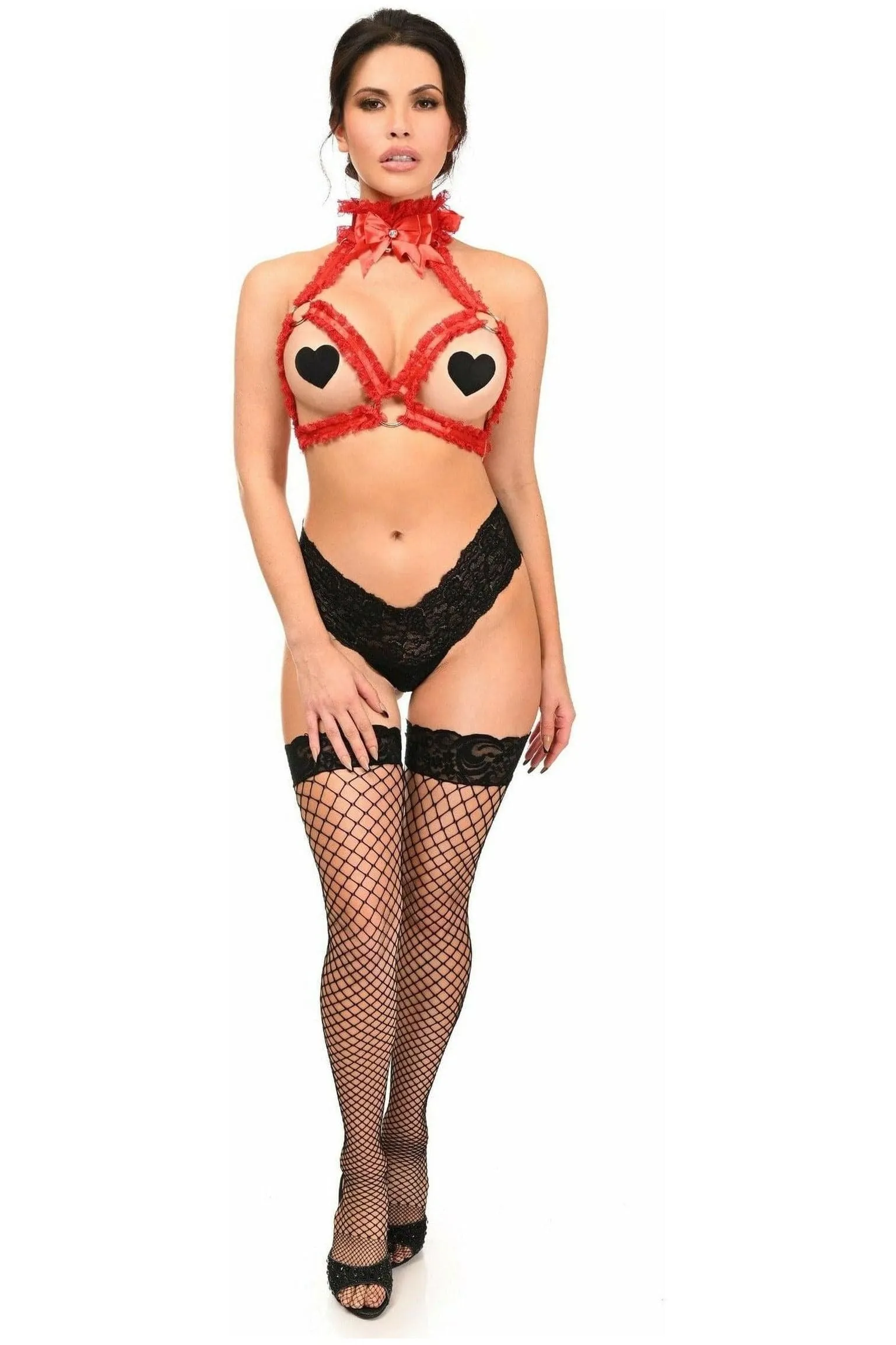 Daisy Corsets Kitten Collection Red/Red Triangle Top Body Harness