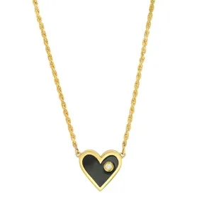 Diamond Black Enamel Heart Choker on Rope Chain