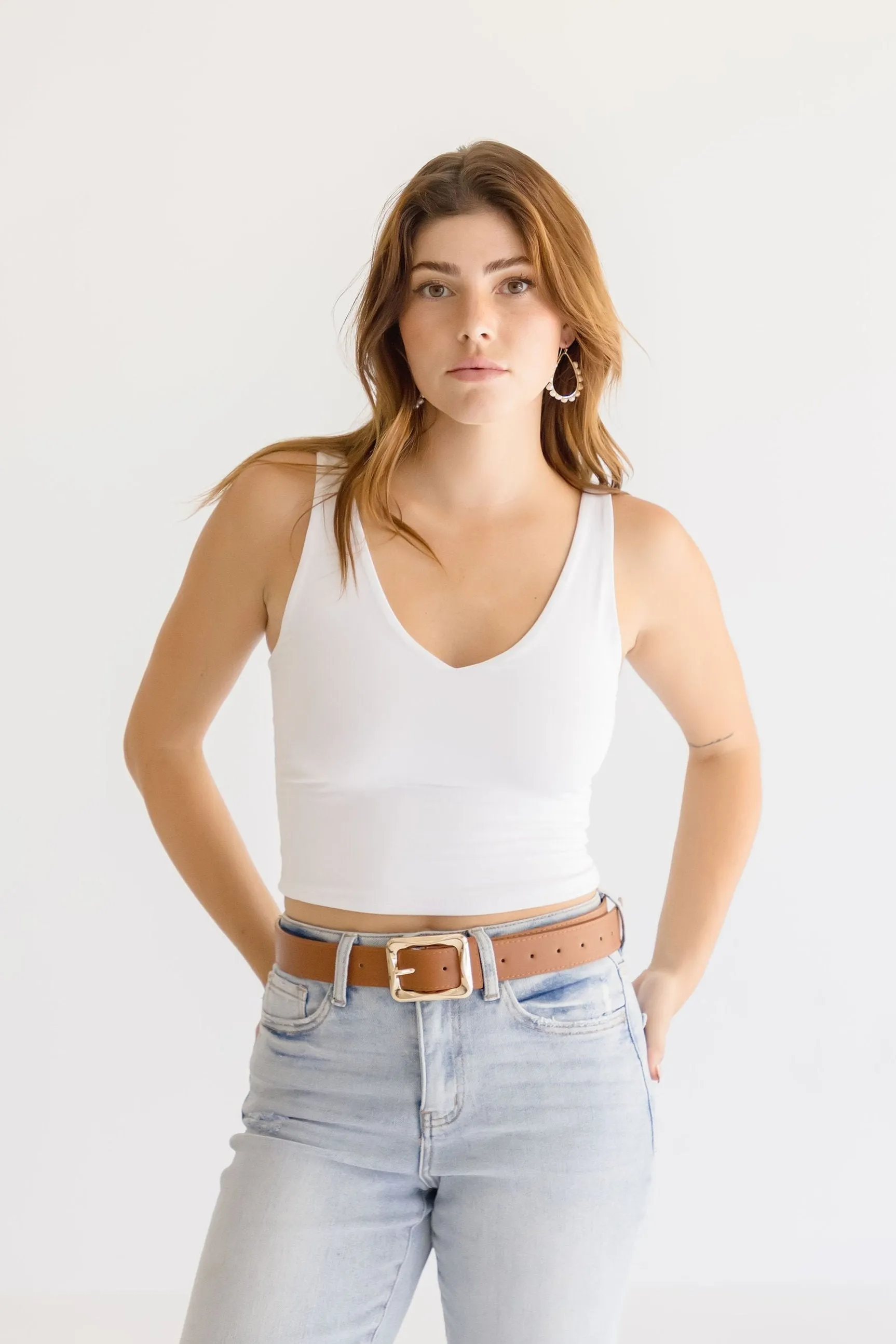 Diana Rectangle Metal Buckle Vegan Leather Belt Cognac
