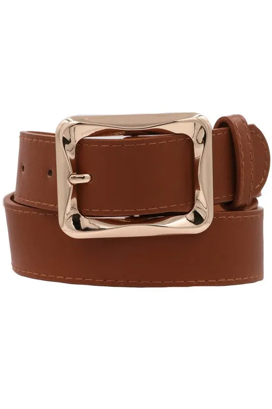 Diana Rectangle Metal Buckle Vegan Leather Belt Cognac