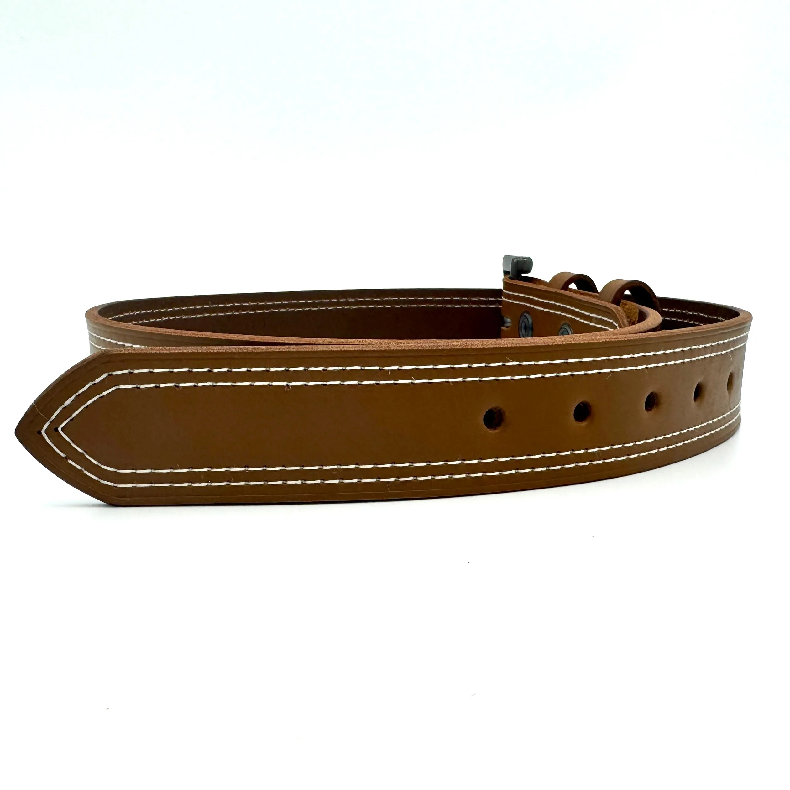 Double Stitched Men's Belt - Caramel Brown Vegetable Tanned Leather with Double Keepers