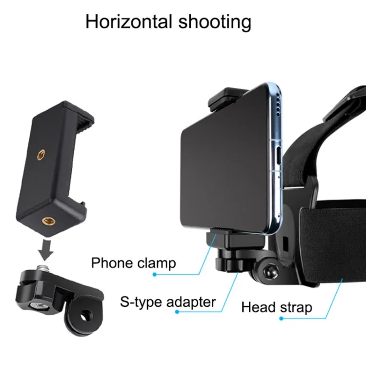 Elastic Mount Belt Adjustable Head Strap with Phone Clamp & Screw & S-type Adapter for GoPro HERO10 Black / HERO9 Black /8 /7 /6 /5, Xiaoyi and Other Action Cameras, Smarphones(Black)