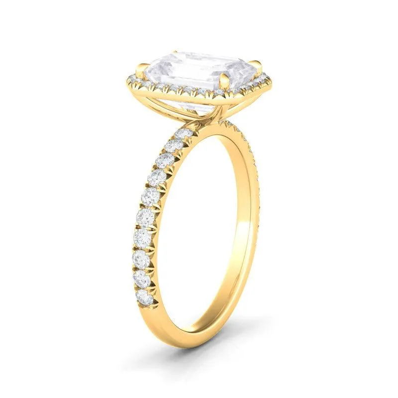 Emerald Cut Halo Pave Diamond Ring