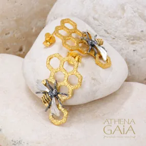 Faithful Honey Bee and Comb Post Earrings