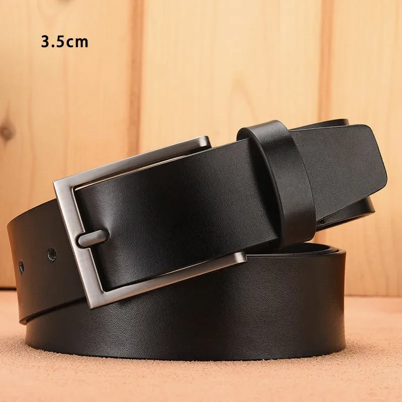 Fashion Black Belt For Men Cowskin Genuine Leather Belt  3.0 cm Ancient Silver Buckle High Quality Male Black Strap For Jeans