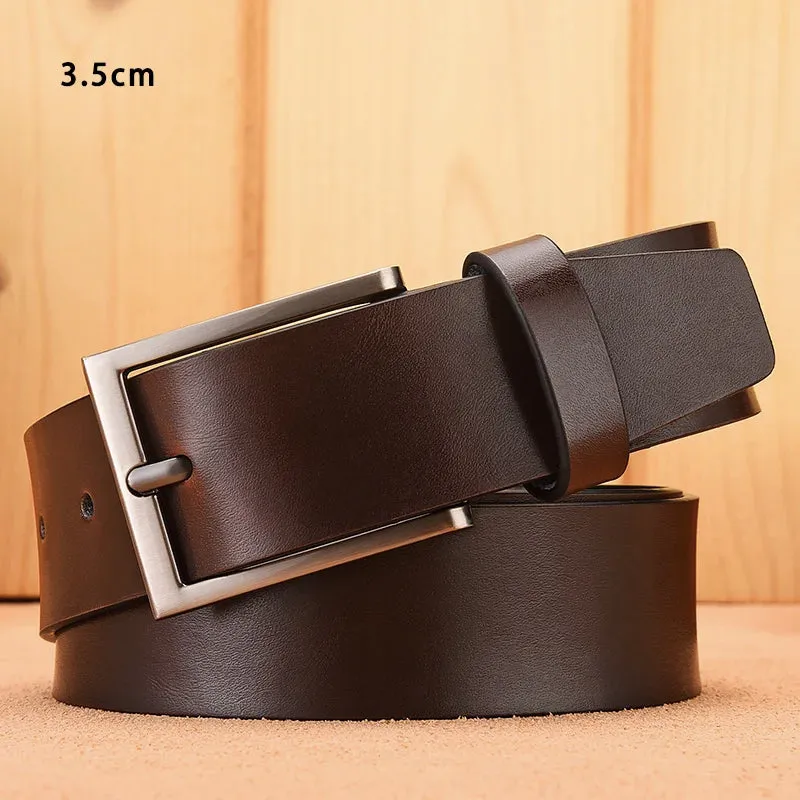 Fashion Black Belt For Men Cowskin Genuine Leather Belt  3.0 cm Ancient Silver Buckle High Quality Male Black Strap For Jeans