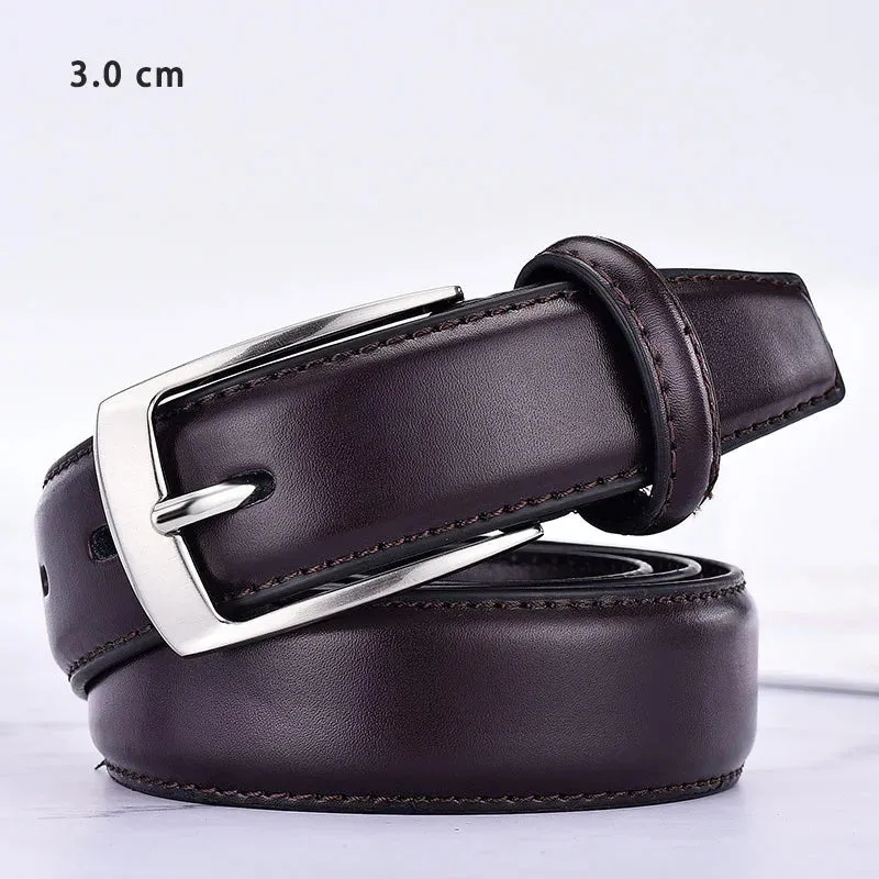 Fashion Black Belt For Men Cowskin Genuine Leather Belt  3.0 cm Ancient Silver Buckle High Quality Male Black Strap For Jeans