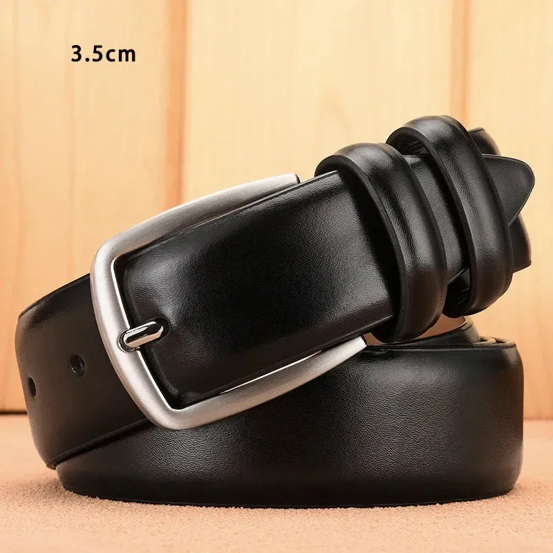 Fashion Black Belt For Men Cowskin Genuine Leather Belt  3.0 cm Ancient Silver Buckle High Quality Male Black Strap For Jeans