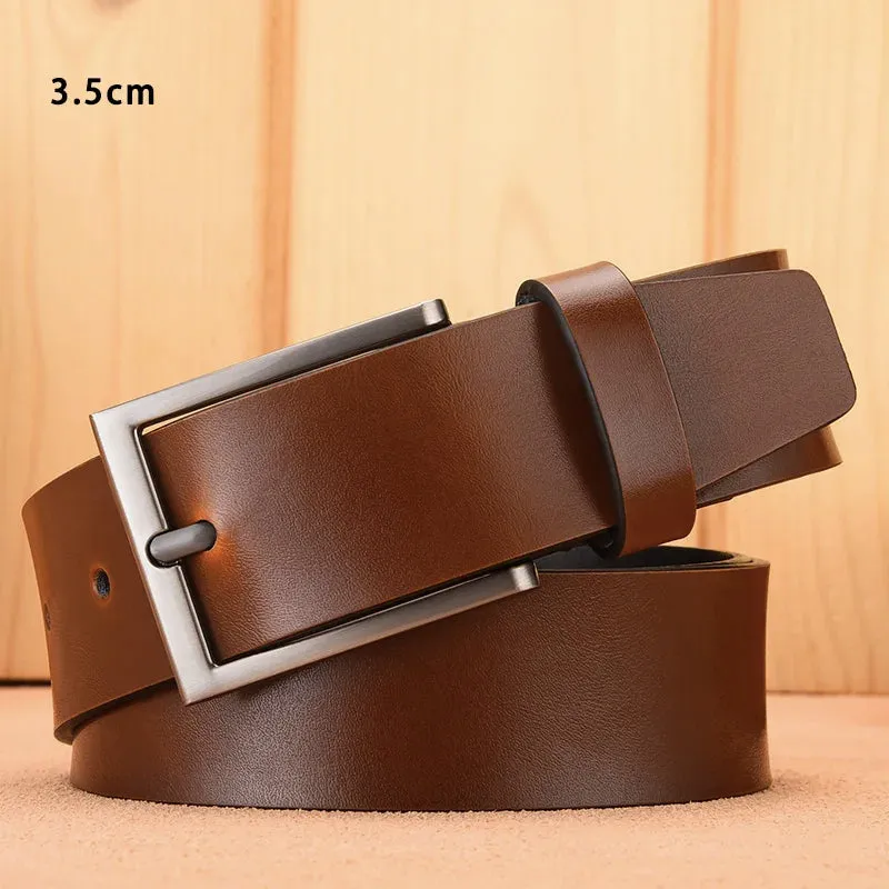 Fashion Black Belt For Men Cowskin Genuine Leather Belt  3.0 cm Ancient Silver Buckle High Quality Male Black Strap For Jeans