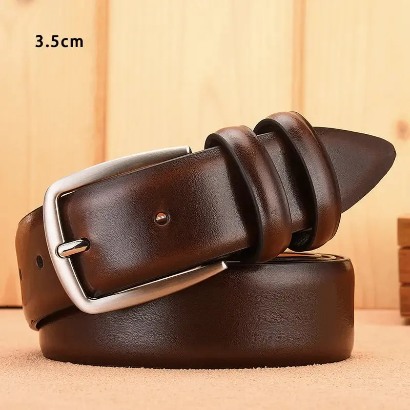 Fashion Black Belt For Men Cowskin Genuine Leather Belt  3.0 cm Ancient Silver Buckle High Quality Male Black Strap For Jeans