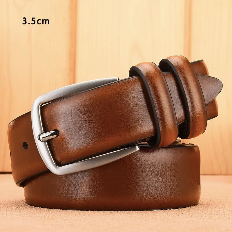 Fashion Black Belt For Men Cowskin Genuine Leather Belt  3.0 cm Ancient Silver Buckle High Quality Male Black Strap For Jeans