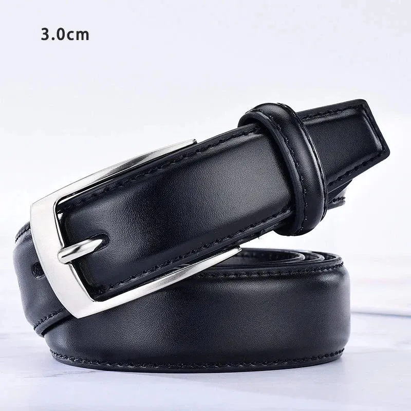 Fashion Black Belt For Men Cowskin Genuine Leather Belt  3.0 cm Ancient Silver Buckle High Quality Male Black Strap For Jeans