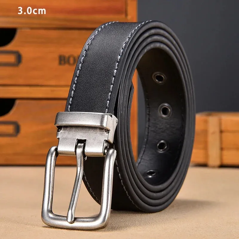 Fashion Black Belt For Men Cowskin Genuine Leather Belt  3.0 cm Ancient Silver Buckle High Quality Male Black Strap For Jeans