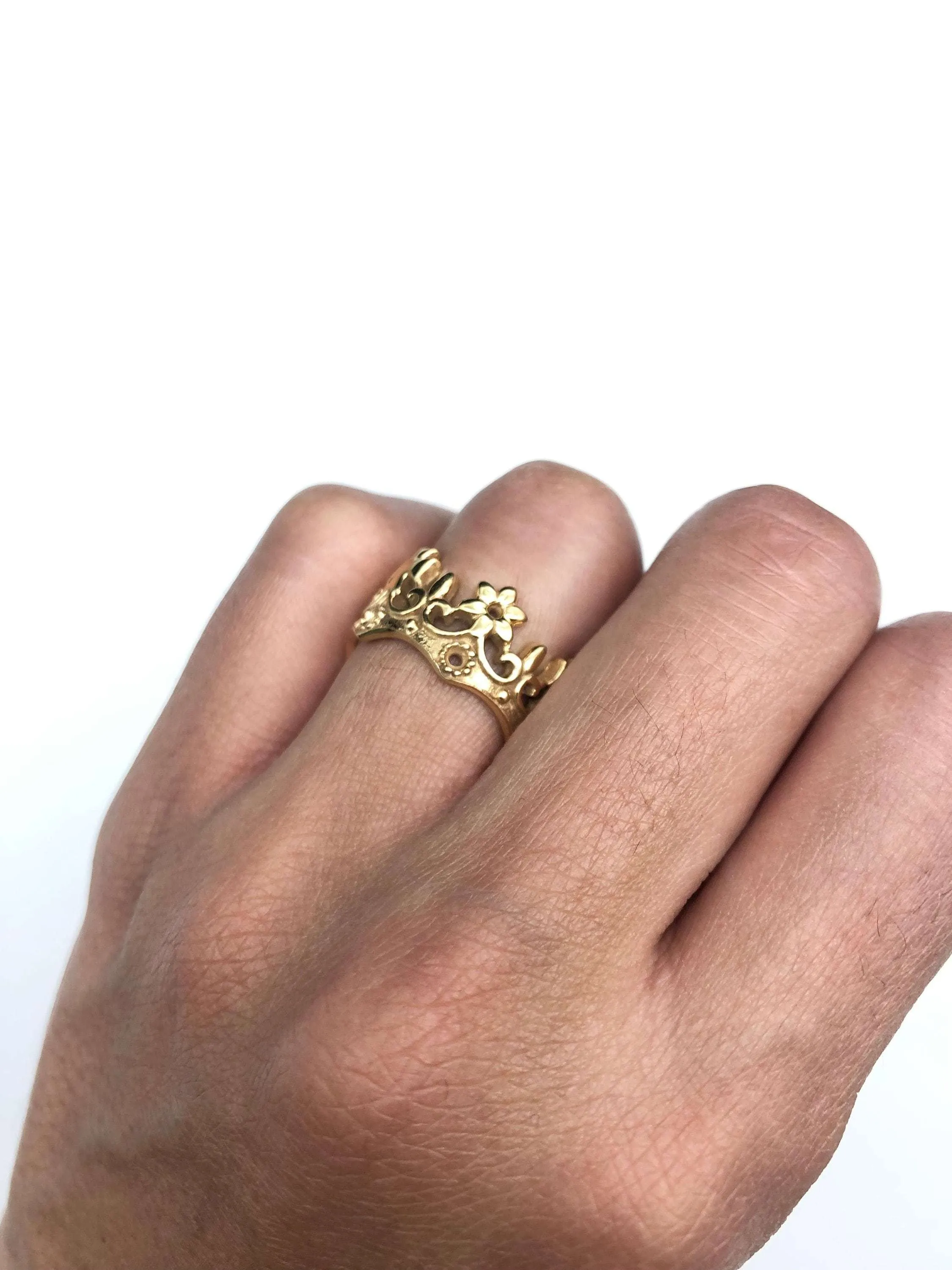 Gold Crown Ring - Gold Gothic Ring, Queen Crown Ring