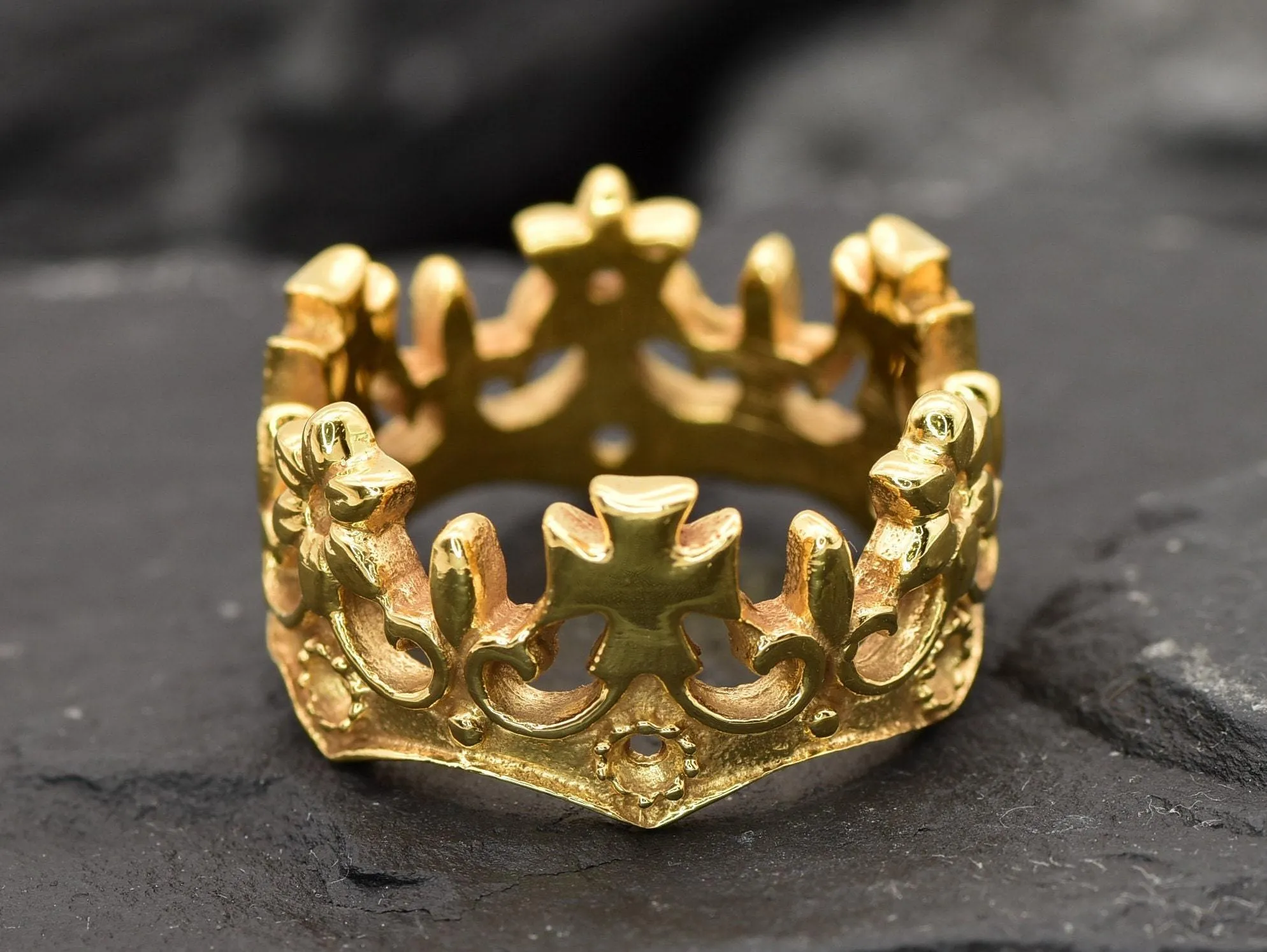 Gold Crown Ring - Gold Gothic Ring, Queen Crown Ring