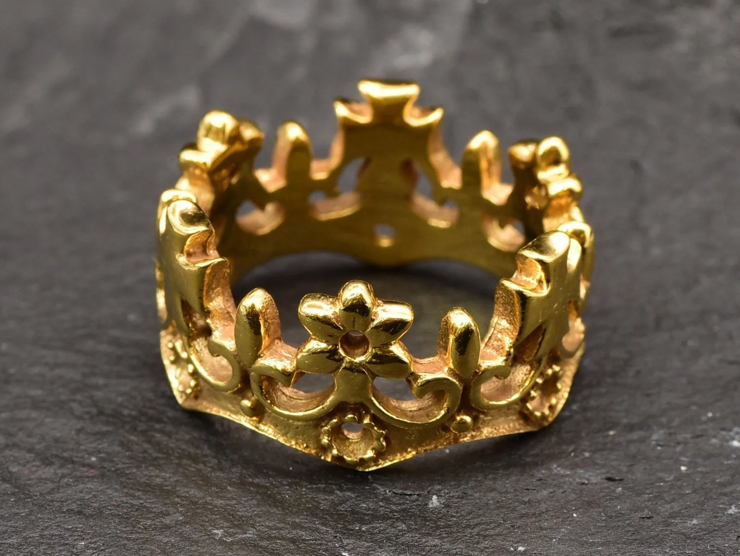 Gold Crown Ring - Gold Gothic Ring, Queen Crown Ring