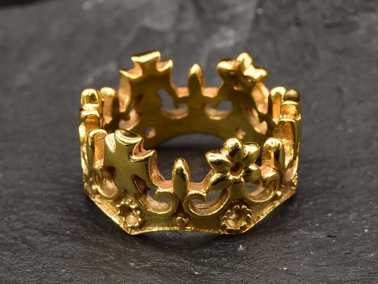 Gold Crown Ring - Gold Gothic Ring, Queen Crown Ring