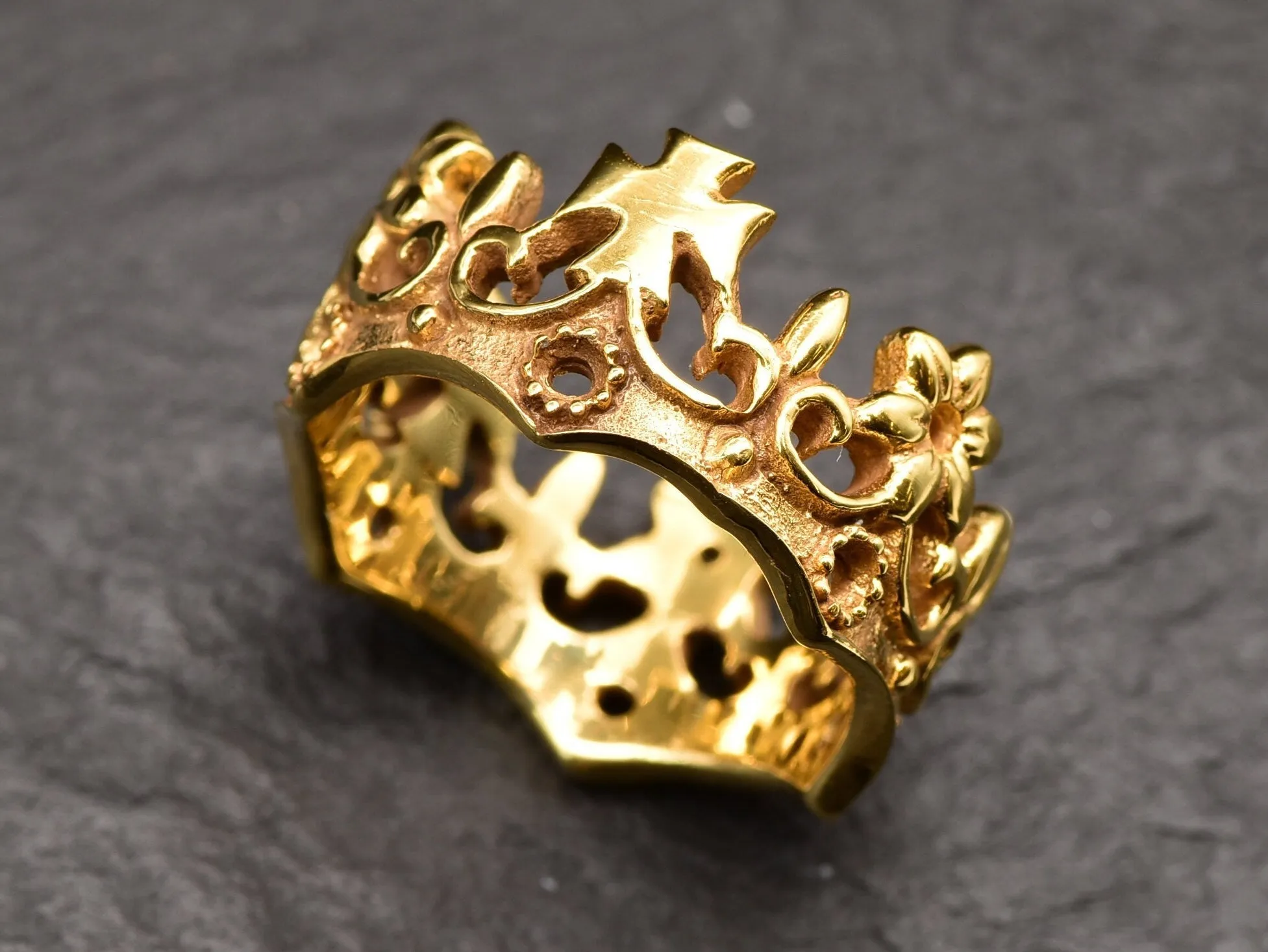 Gold Crown Ring - Gold Gothic Ring, Queen Crown Ring