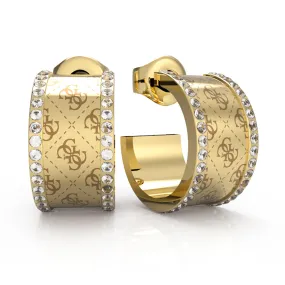 Guess Gold Plated Stainless Steel 18mm 4G Double side Crystal Band Earrings