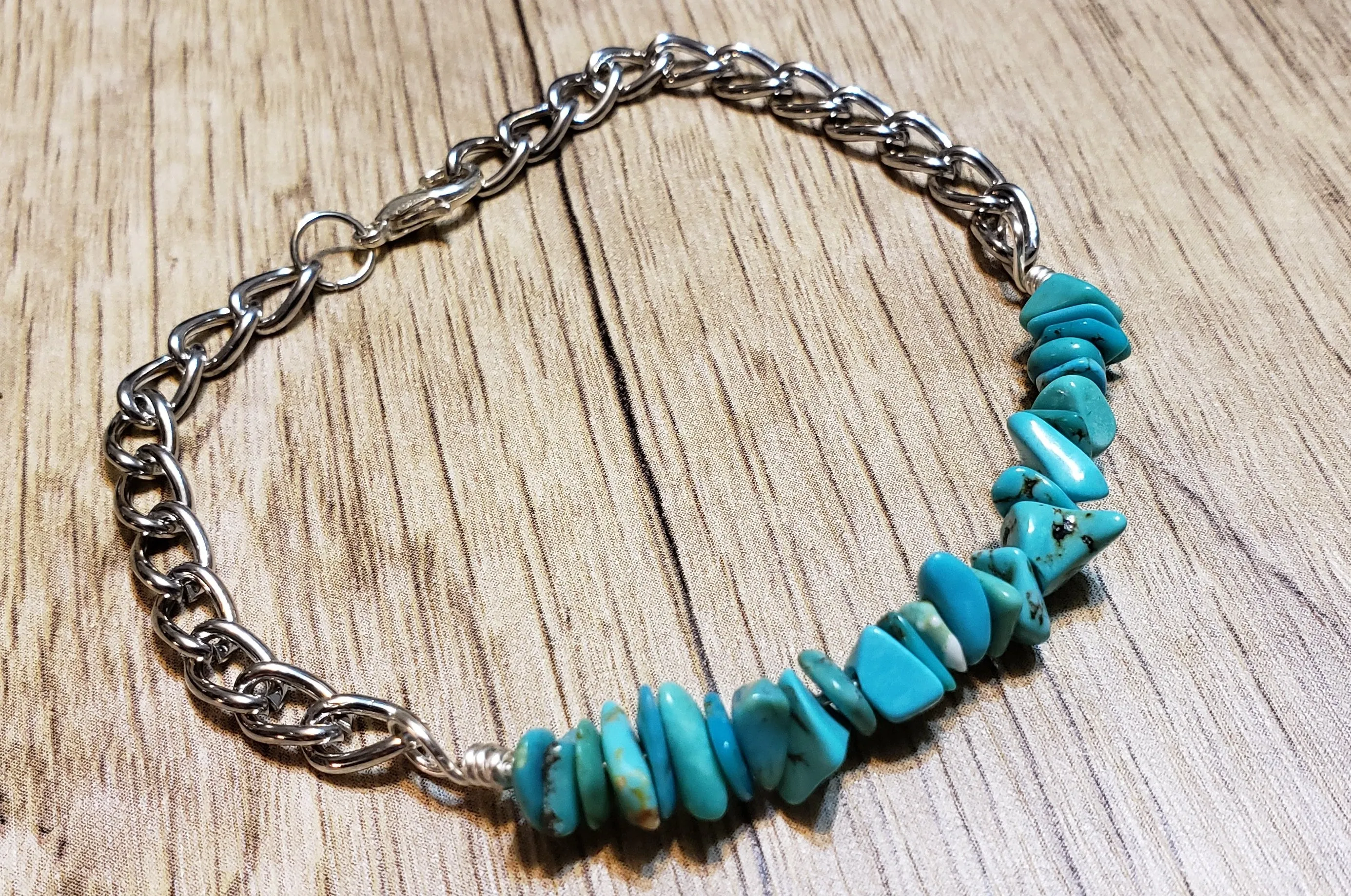 Hand Crafted All Natural Howlite Gemstone & Chain Adjustable to 8" Bracelet with Lobster Claw Clasp