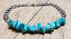 Hand Crafted All Natural Howlite Gemstone & Chain Adjustable to 8" Bracelet with Lobster Claw Clasp