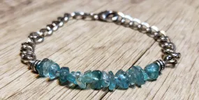 Hand Crafted All Natural Paraiba Apatite Gemstone & Chain Adjustable to 8" Bracelet with Lobster Claw Clasp