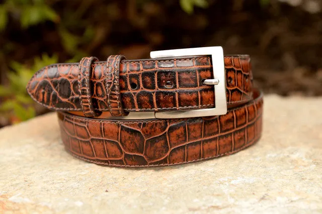 Hand-painted American Alligator Belt: Blackened Cognac