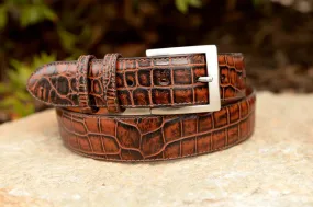 Hand-painted American Alligator Belt: Blackened Cognac