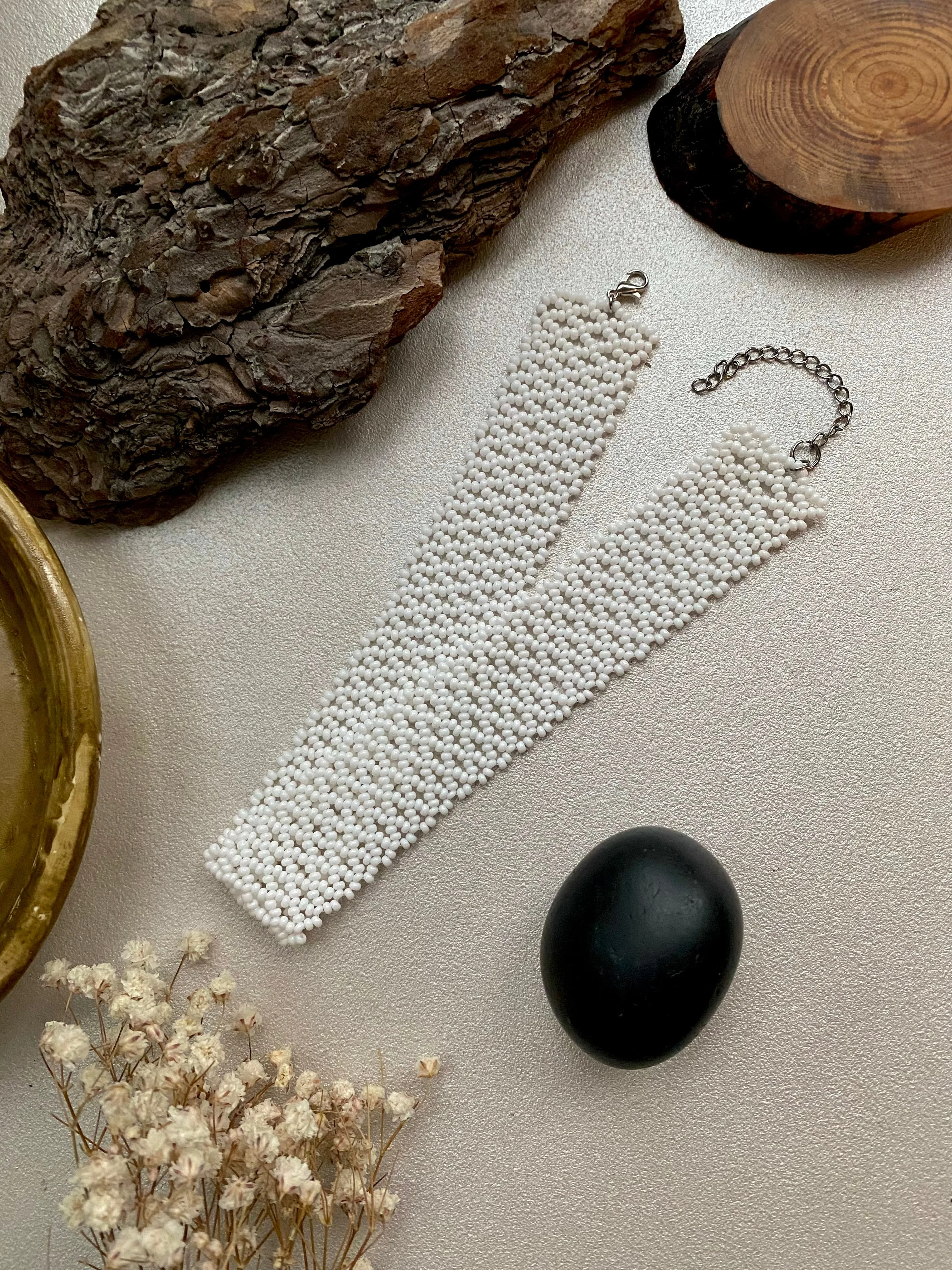 Handmade Wide White Seed Bead Choker Necklace for Women in Boho Hippie style, Wedding Thick Choker Collar, Cute choker, Bride Lace choker, Sexy choker