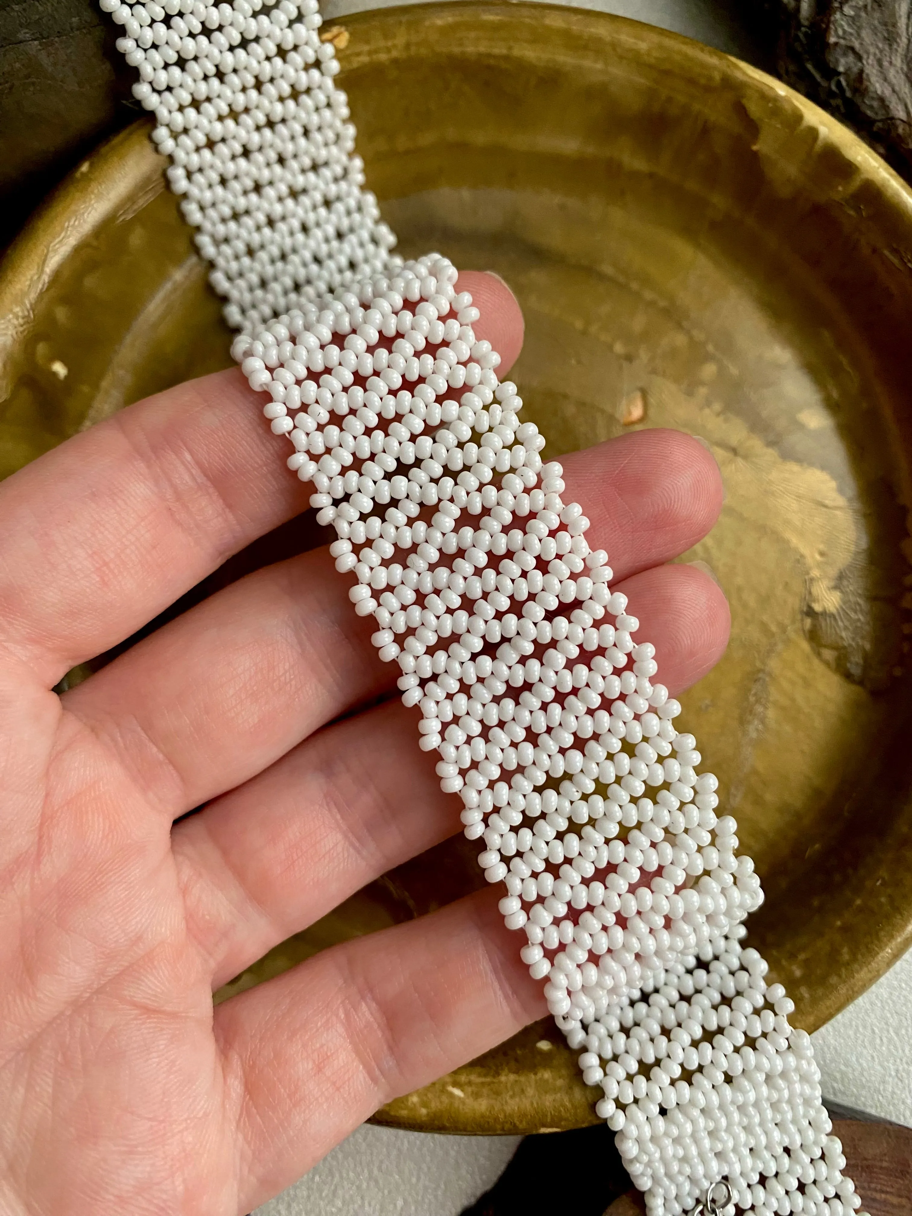 Handmade Wide White Seed Bead Choker Necklace for Women in Boho Hippie style, Wedding Thick Choker Collar, Cute choker, Bride Lace choker, Sexy choker
