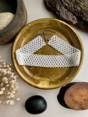 Handmade Wide White Seed Bead Choker Necklace for Women in Boho Hippie style, Wedding Thick Choker Collar, Cute choker, Bride Lace choker, Sexy choker