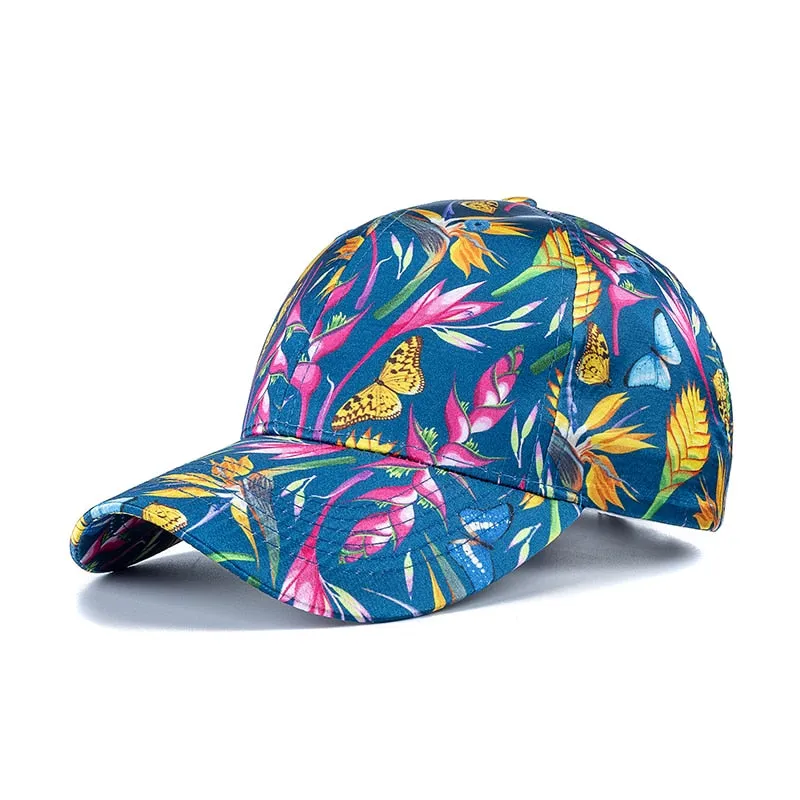 Hats For Women Fashion Flower Pattern Baseball Cap Adjustable Outdoor Female Streetwear Hat Shading Cap