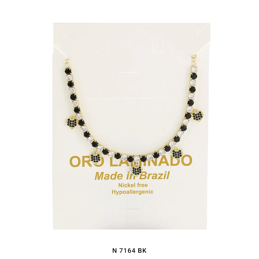 Heart Charms Choker Necklace N 7164 BK