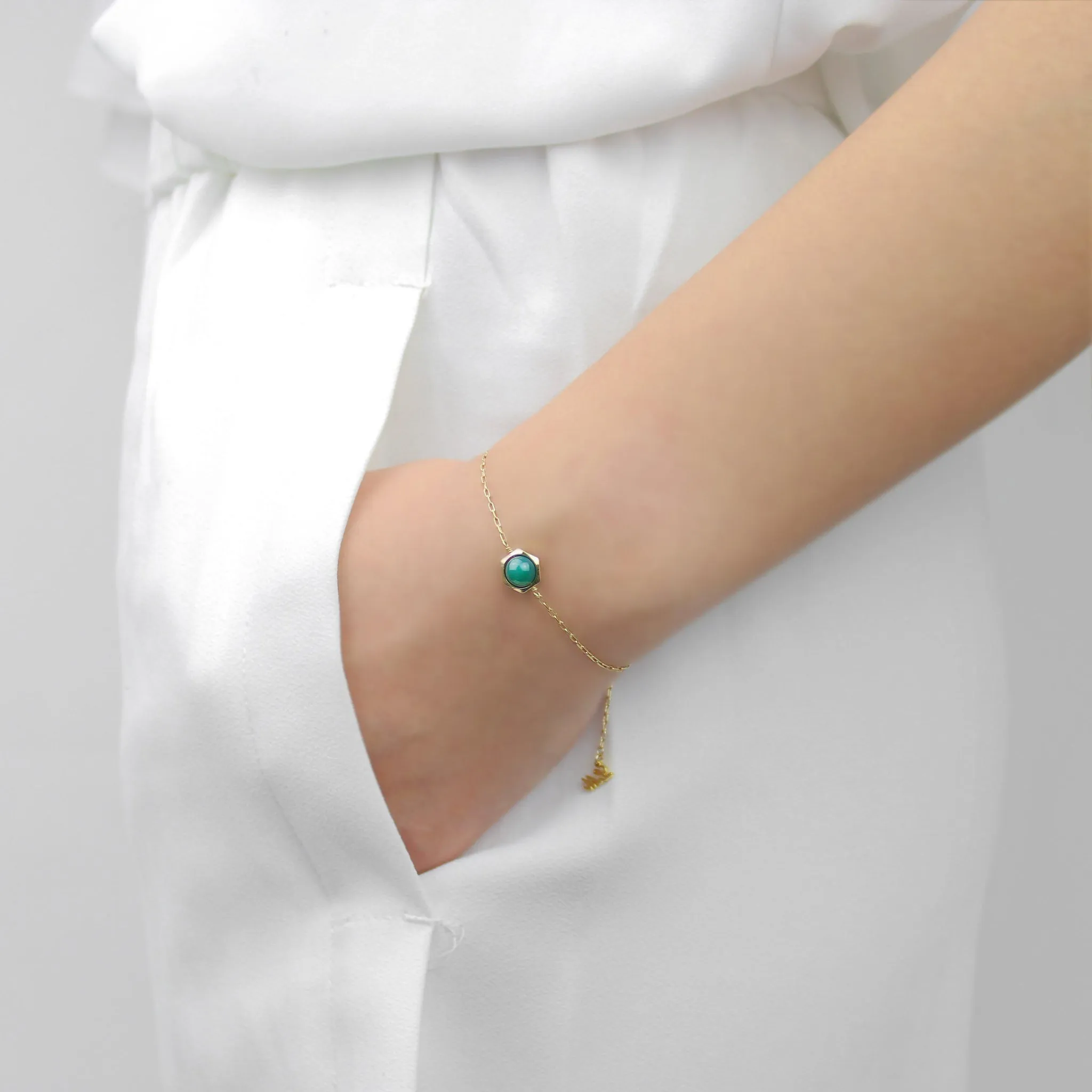 [Hexagon] Green Agate Bracelet
