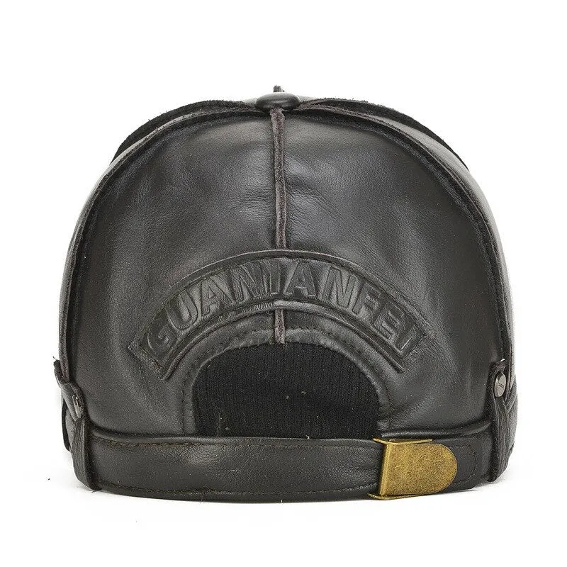 High Quality Cowhide Genuine Leather Baseball Cap Men Winter Gorras Para Hombre Snapback Casquette Winter Trucker Cap