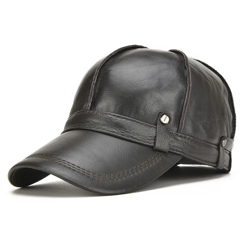 High Quality Cowhide Genuine Leather Baseball Cap Men Winter Gorras Para Hombre Snapback Casquette Winter Trucker Cap