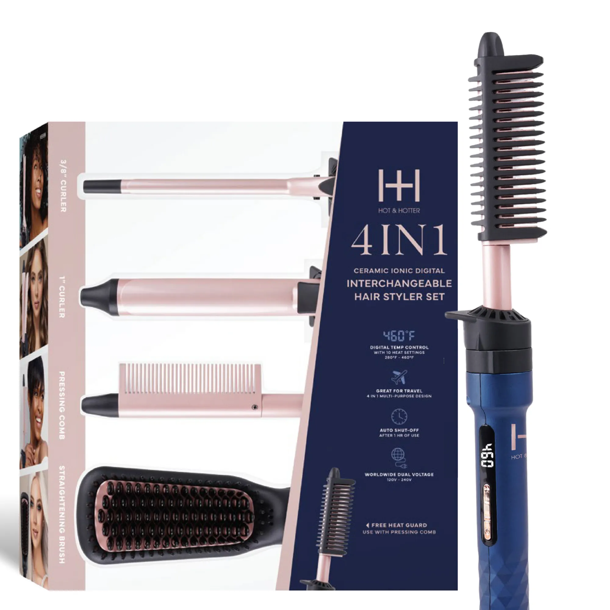 Hot & Hotter 4 in 1 Ceramic lonic Digital Interchangeable Hair Styler
