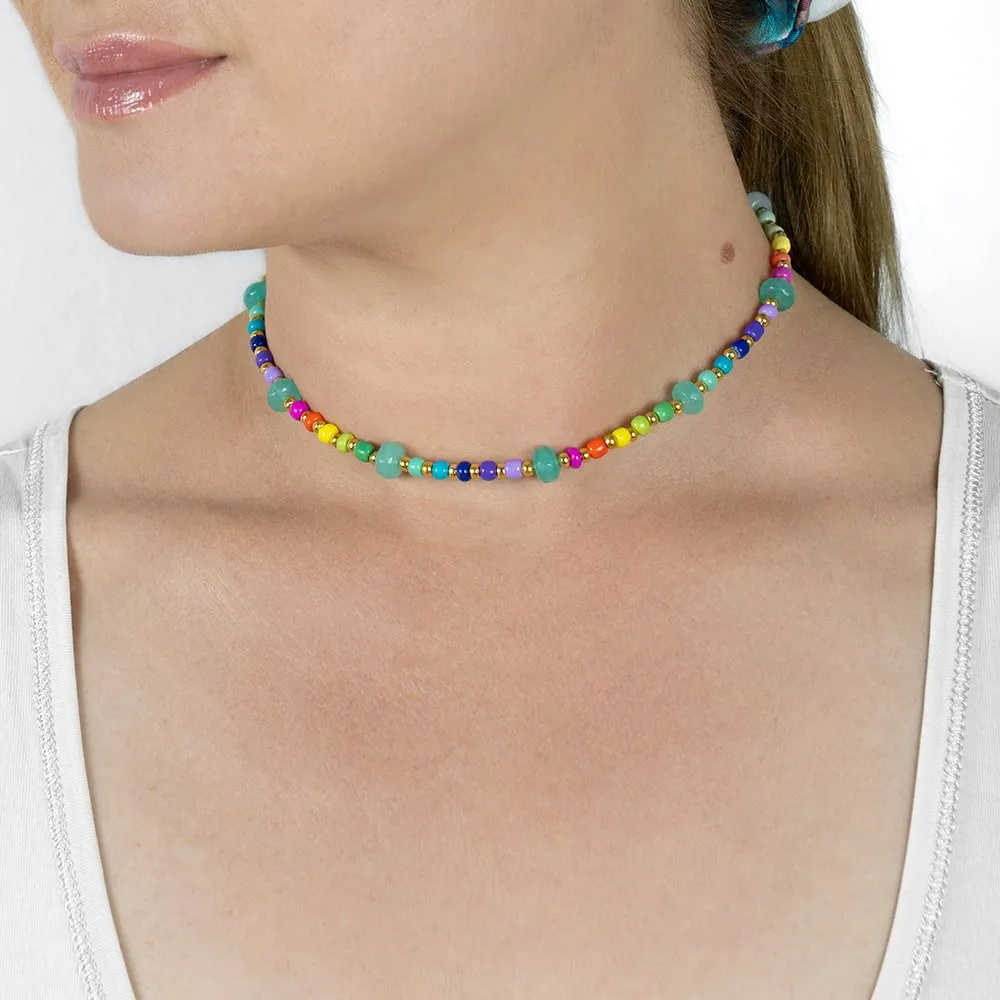 Indra Gemstone Rainbow Beaded Choker
