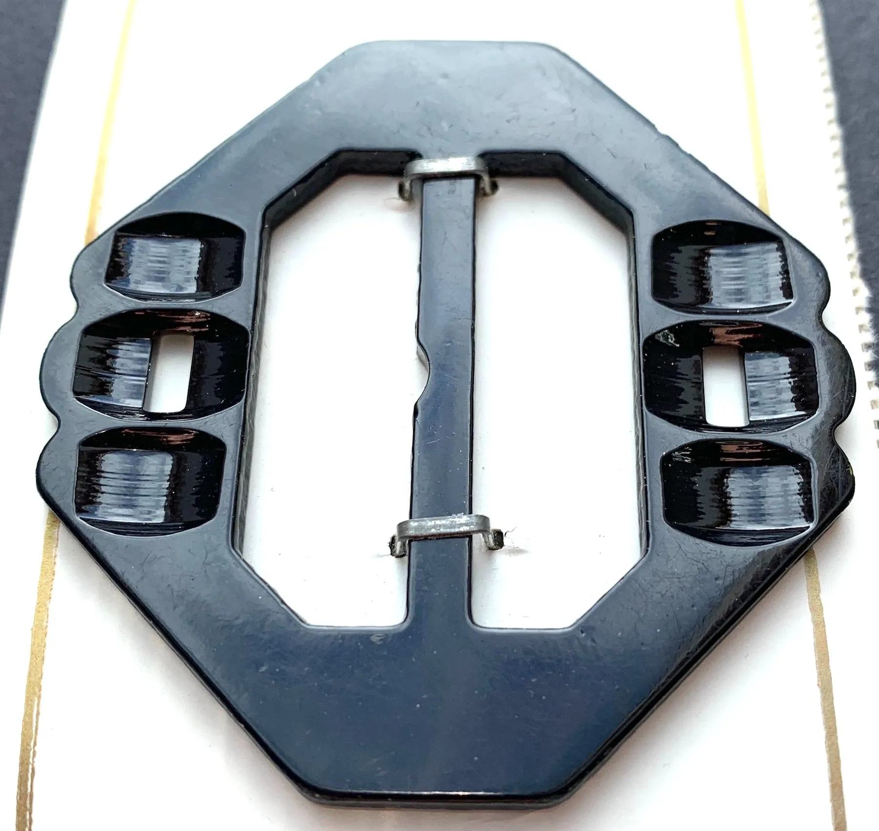 Interesting Shiny Black 8 sided Vintage Deco Buckle