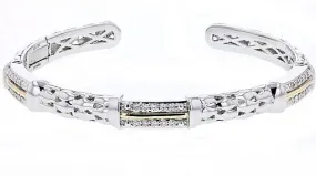 Italian sterling silver bangle bracelet with 0.45ct diamonds and solid 14K yellow gold accents