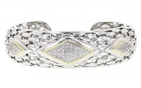 Italian Sterling Silver Bangle Bracelet with 0.50ct.diamonds and 14K solid yellow gold accents