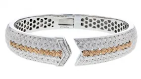Italian Sterling Silver Bangle Bracelet with .19ct. diamonds and 14K solid rose gold accents