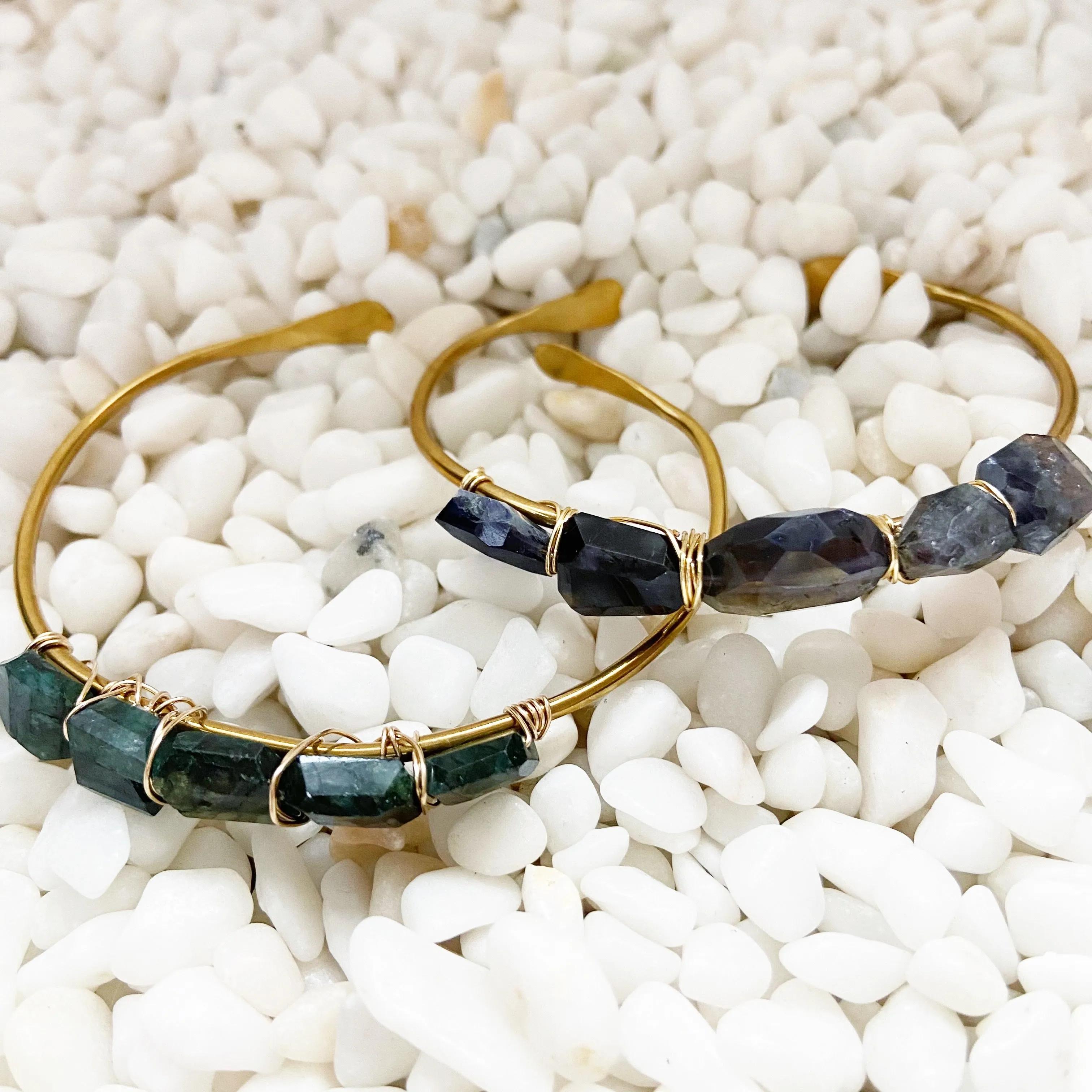 Kassia - Blue or Green Labradorite Brass Cuff