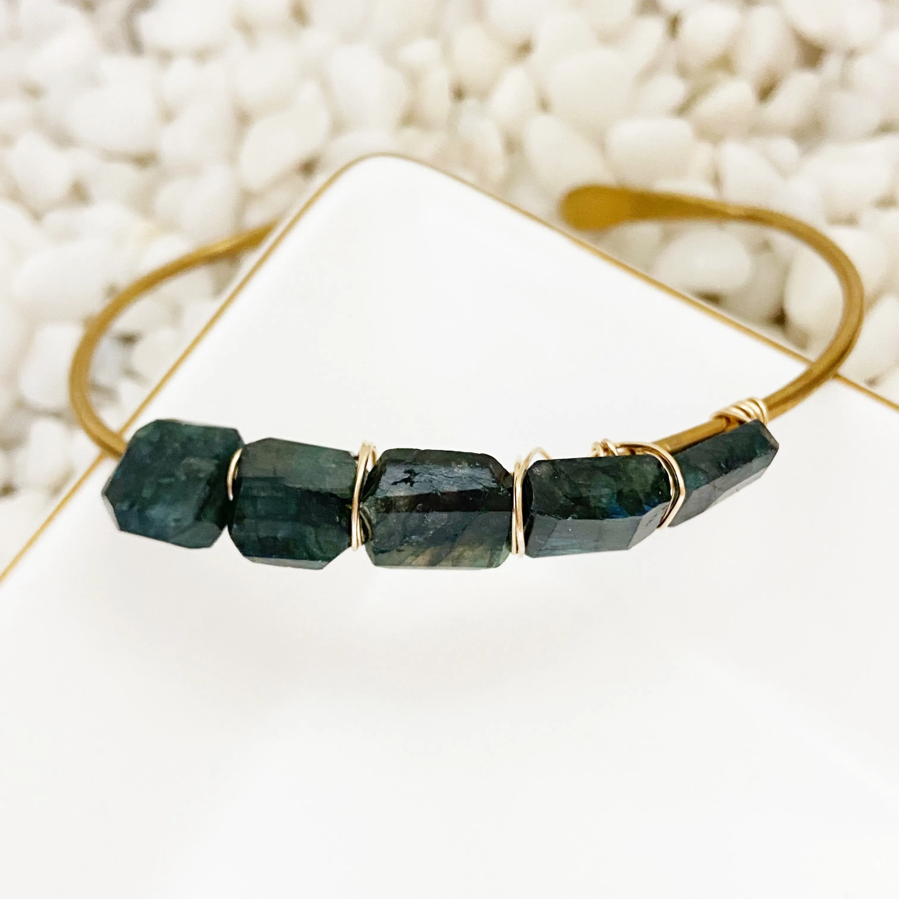 Kassia - Blue or Green Labradorite Brass Cuff