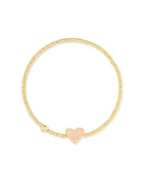 Kendra Scott Ari Gold Pave Heart Stretch Bracelet in Rose Quartz
