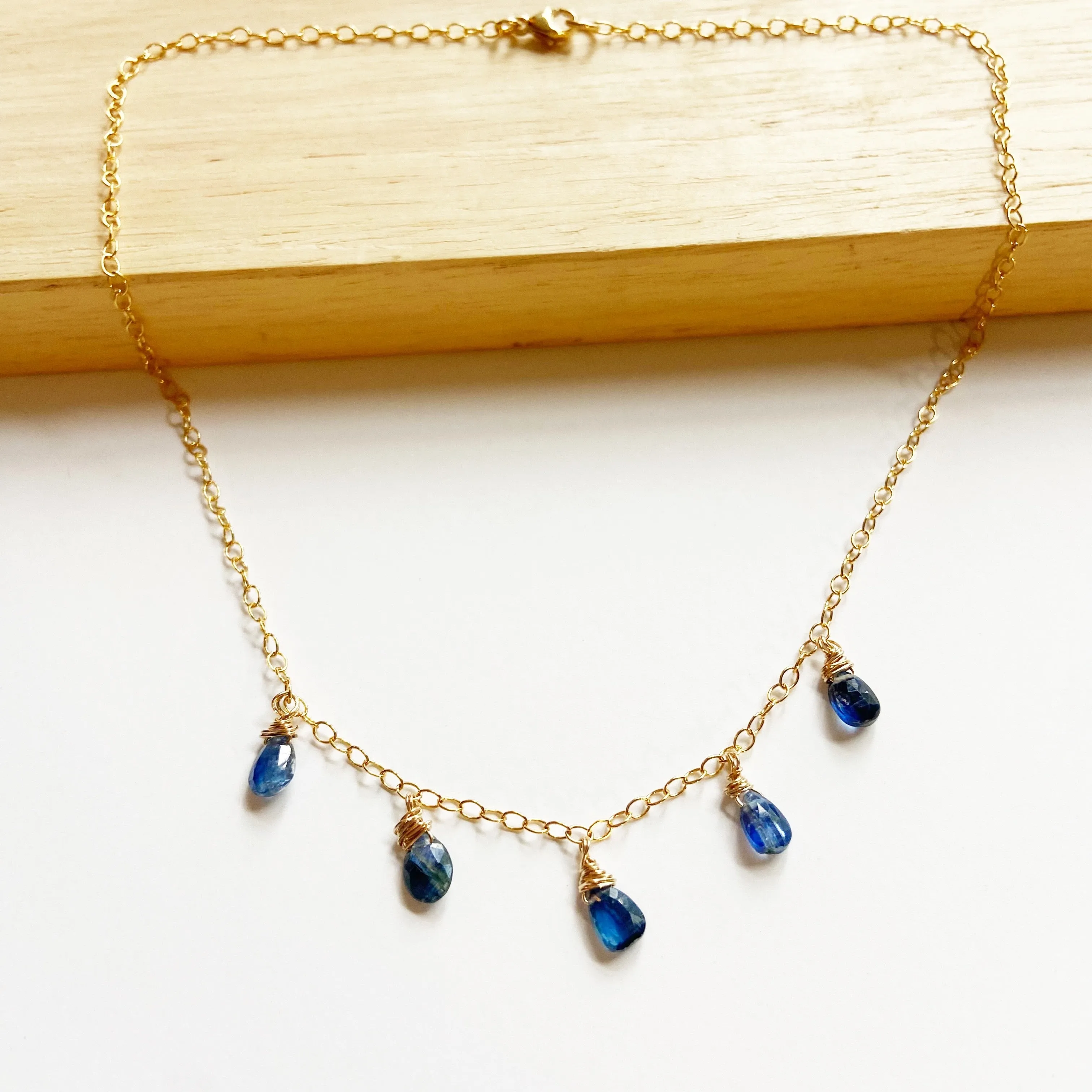 Kyanite Mini Teardrop Necklace in Gold or Silver (16 inches)