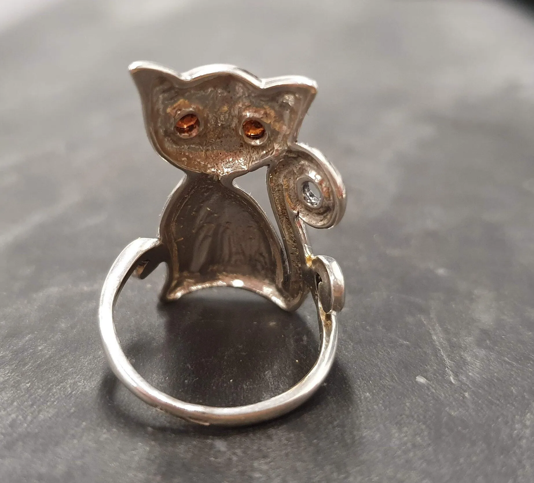 Large Cat Ring - Red Garnet Ring - Silver Cat Ring