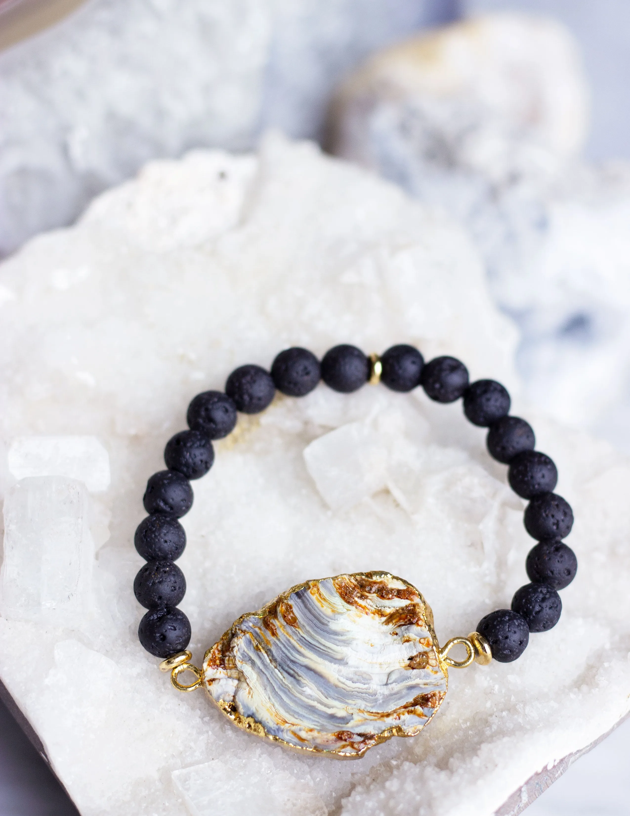 LAVA BEADS/ QUARTZ BRACELET- 0713