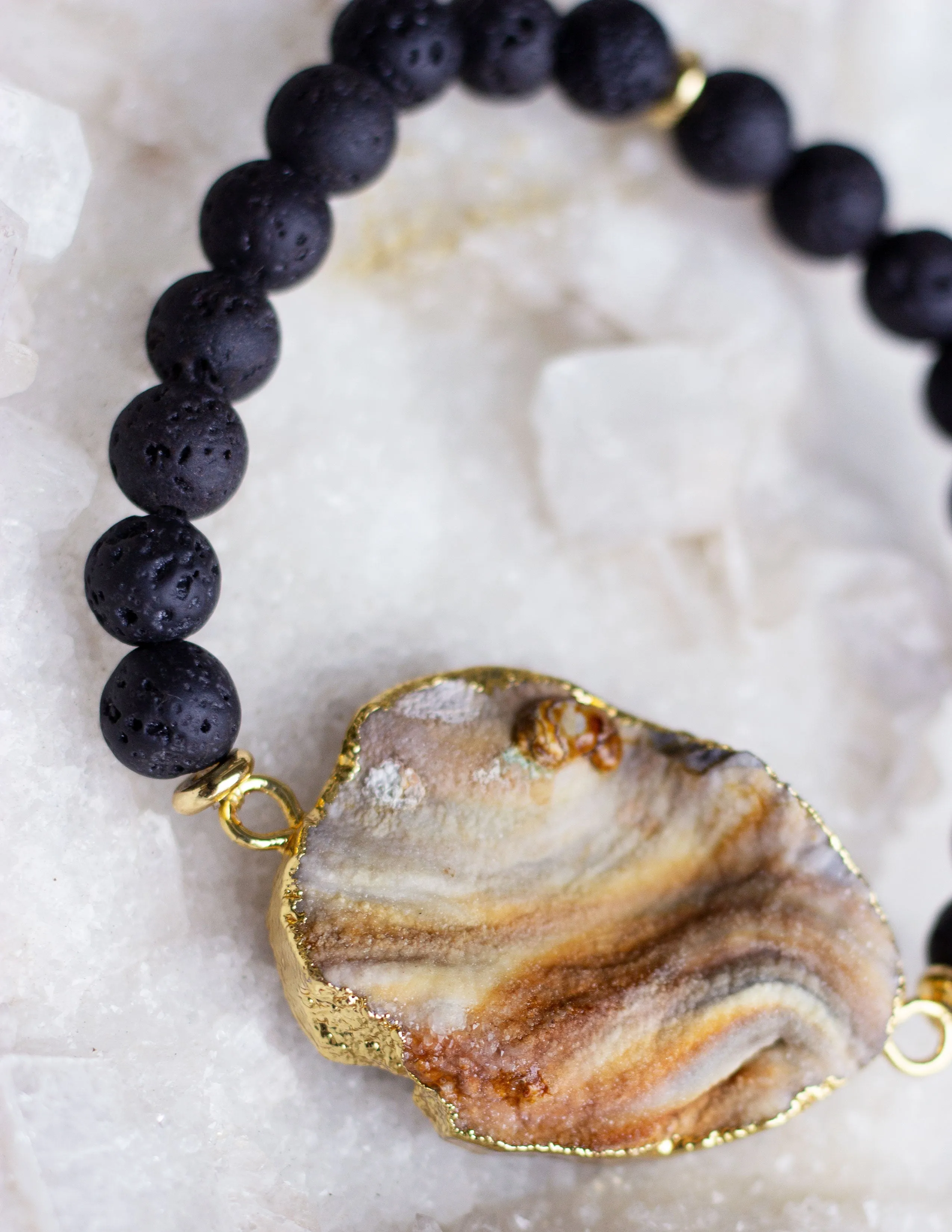 LAVA BEADS/ QUARTZ BRACELET- 0713