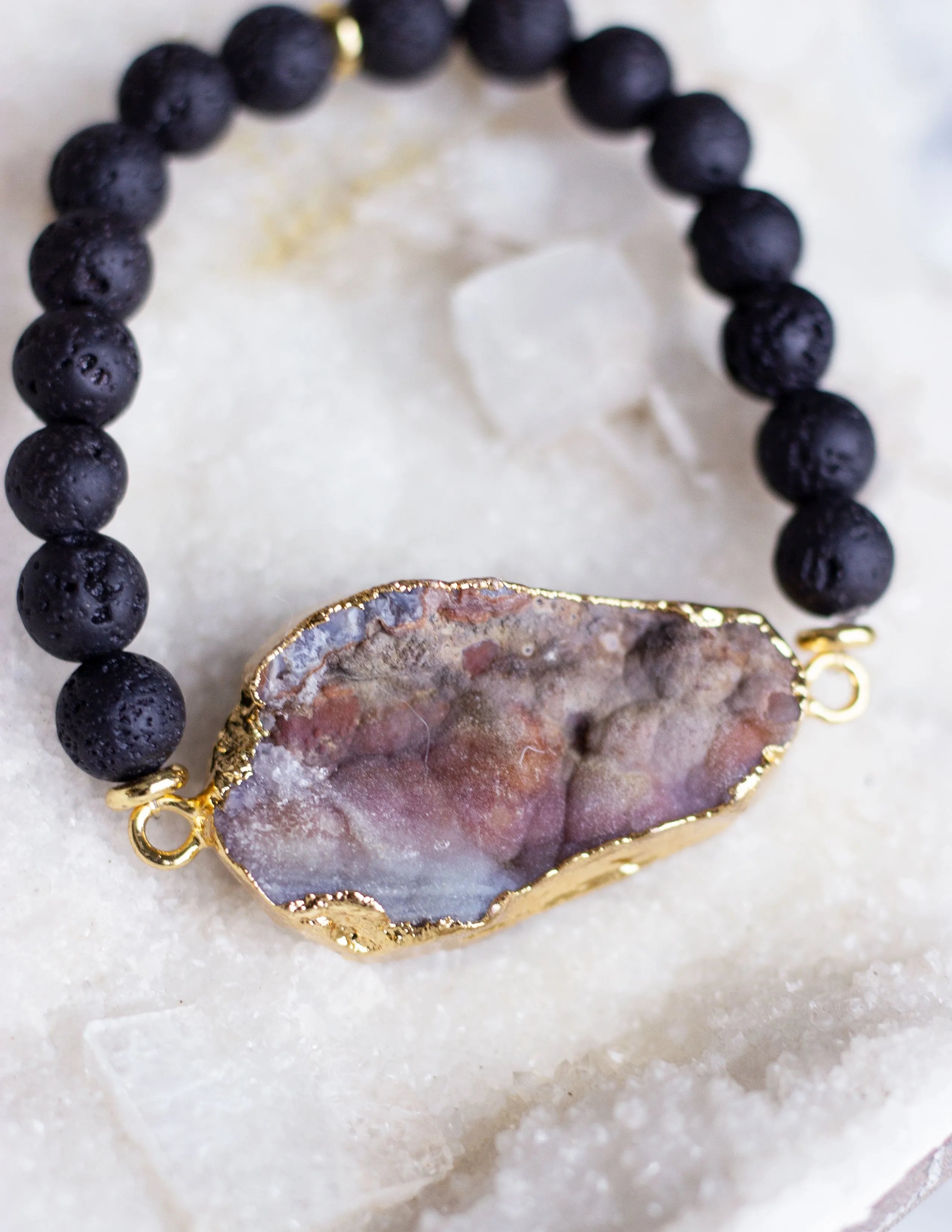 LAVA BEADS/ QUARTZ BRACELET- 0715